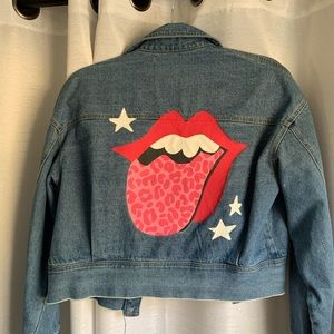 Hand painted cropped jean jacket